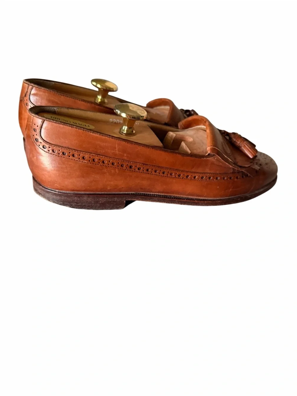 Bruno Magli Tan Leather Tassel Fringe Loafers